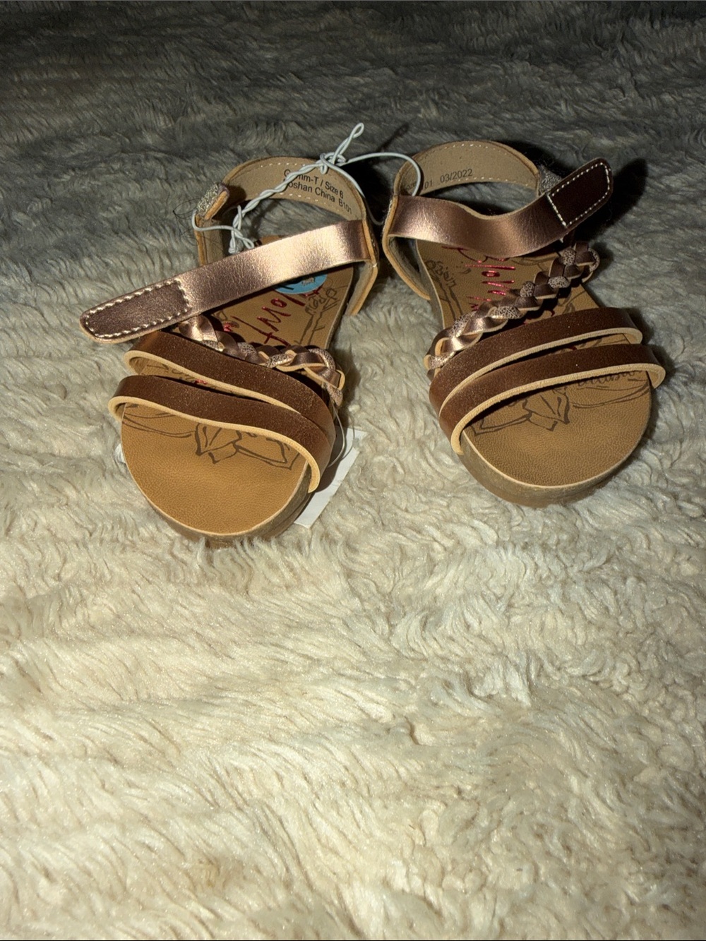 Blowfish Kids Brown & Rose Gold Braided Strap Sandals